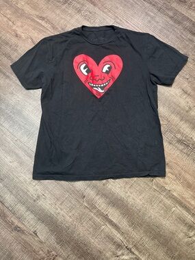 Kids Black T-Shirt with Red Heart Graphic